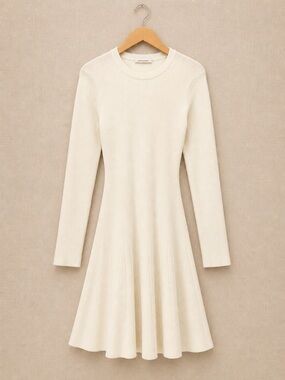 A.L.C. Ribbed Knit Mini Dress Cream A-Line Long Sleeve M